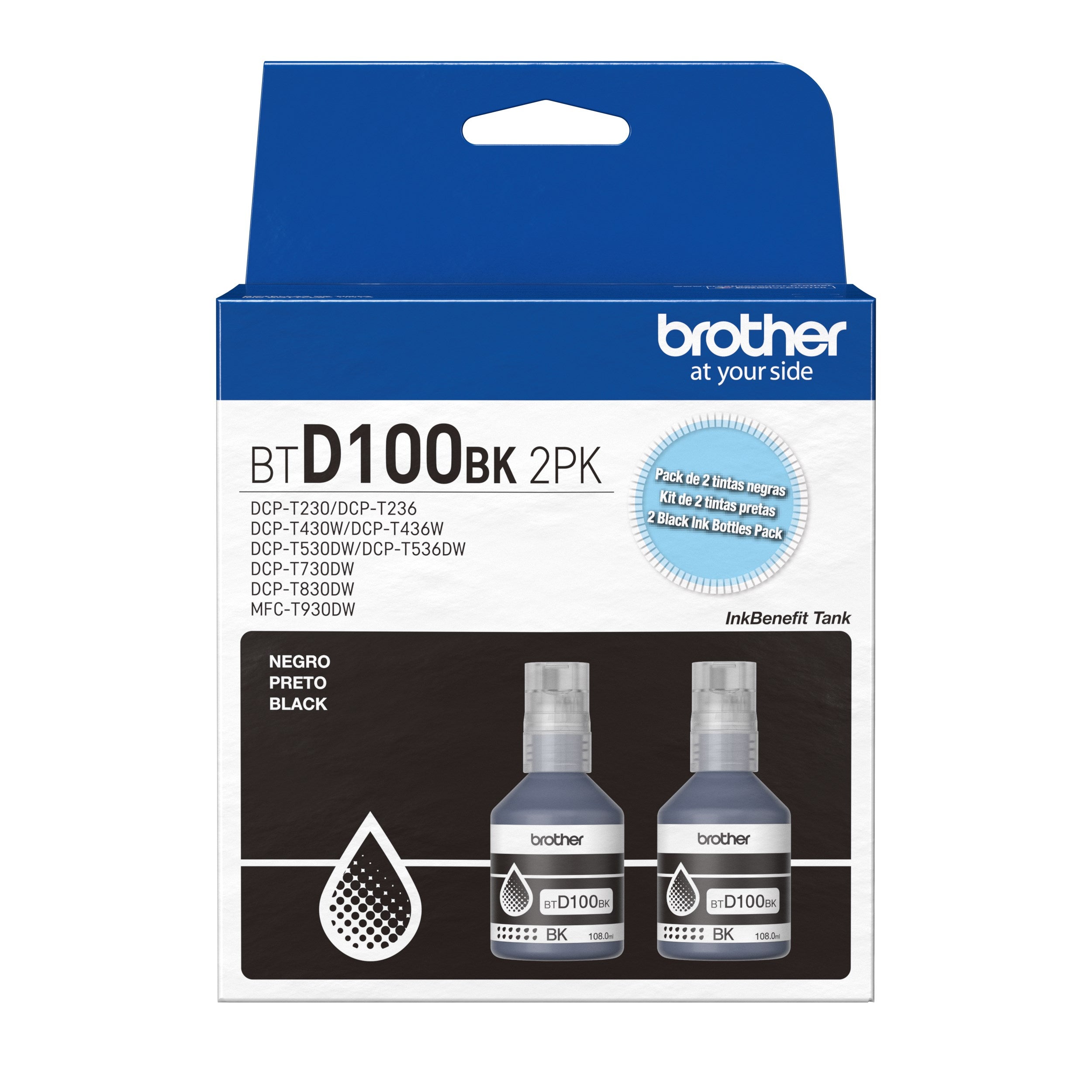 Refil de Tinta Brother Preto Kit 2 7,5K BTD1002PK