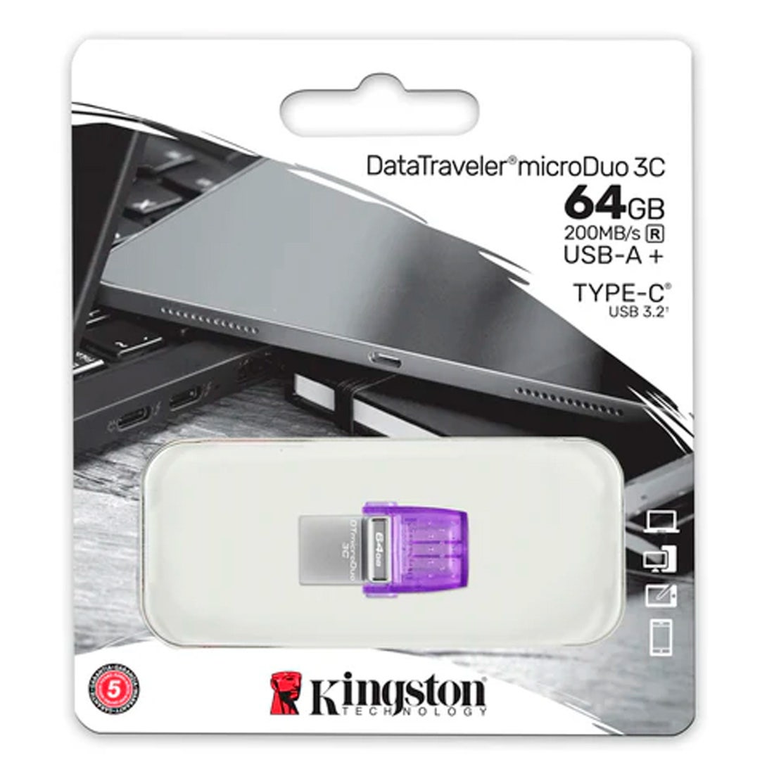 Pen Drive Kingston 64GB MicroDuo USB C e A - DTDUO3CG3/64GBi