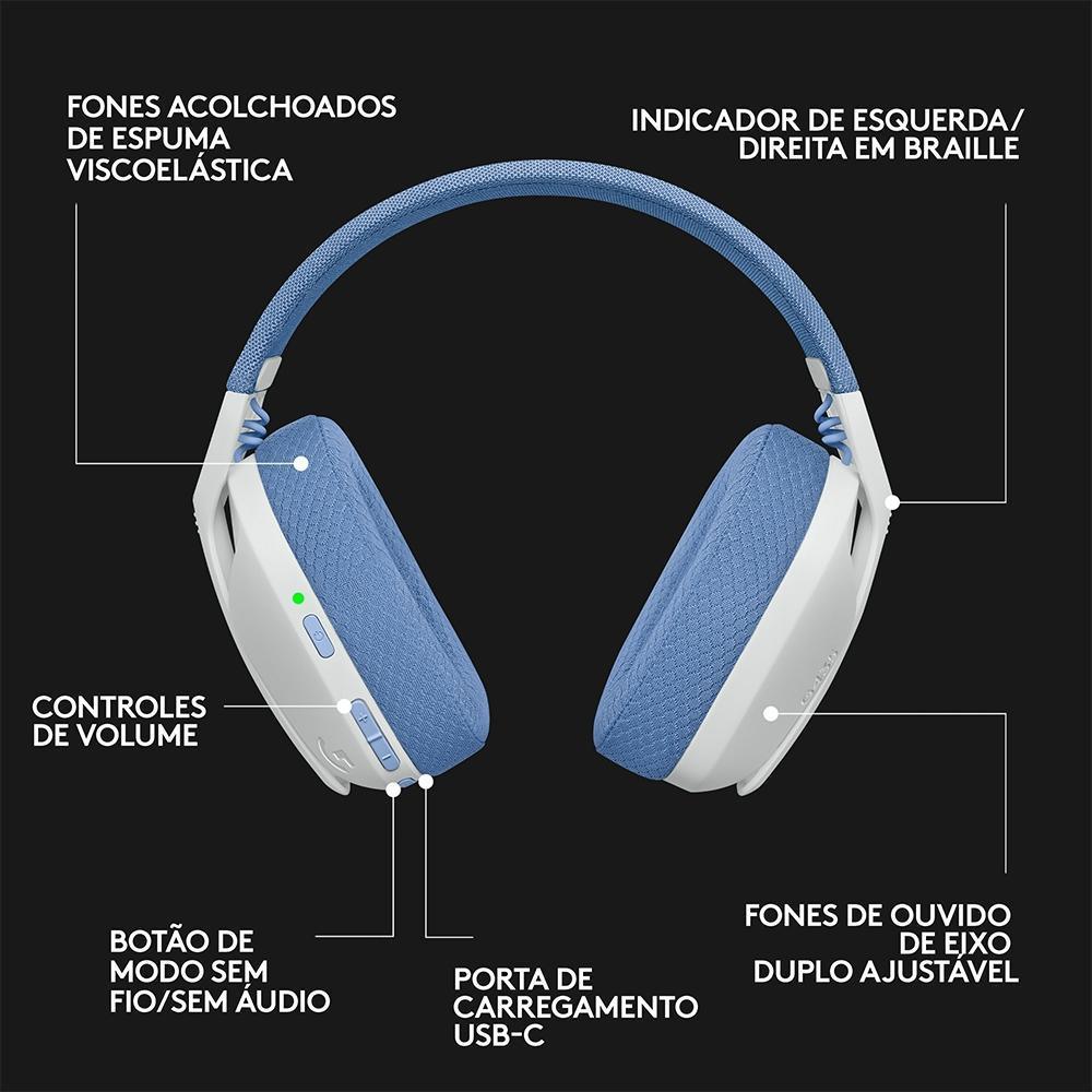 Headset Gamer Logitech G435 Branco Sem Fio 981-001073-V - Mega Market