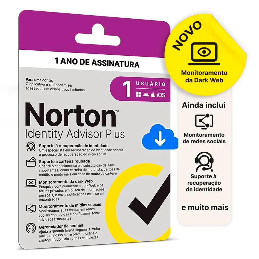 Identity Advisor Norton Plus 1 Usuário 12 meses ESD - 21447639 - Mega Market