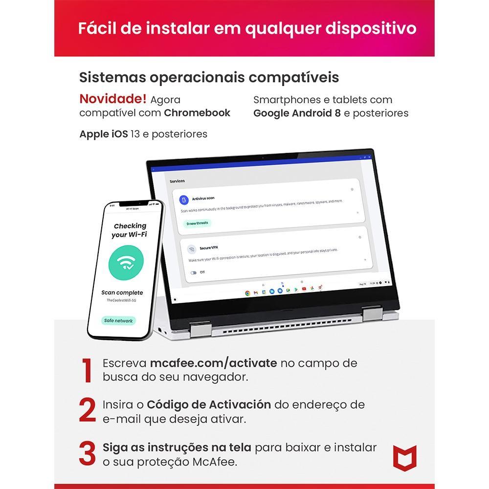 Mobile Security McAfee 1 dispositivo 1 ano Android e iOS ESD - MMB31BNR1 - Mega Market