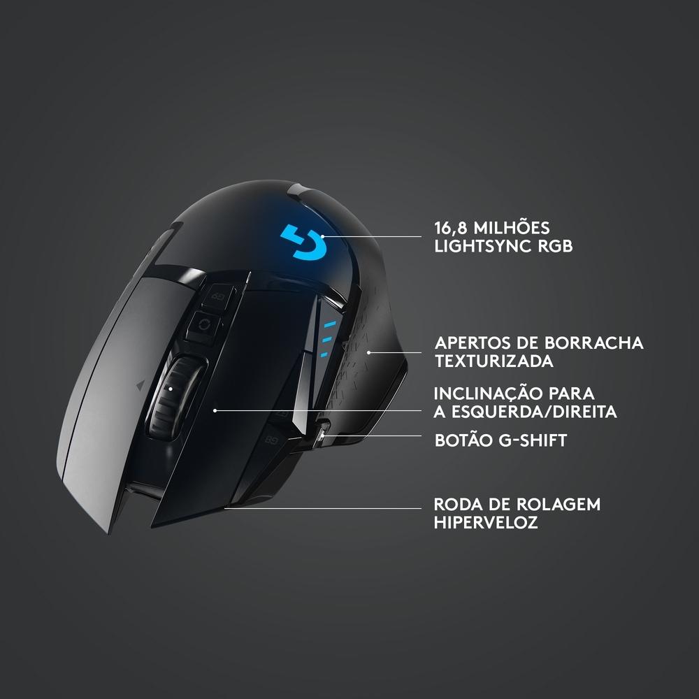 Mouse Gamer Logitech G502 Pt Lightspeed sem Fio 910-005566-V