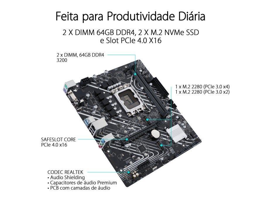 Placa Mãe Asus PRIME H610-E D4 Intel 12ª Geração - PRIME H610-E D4 - Mega Market