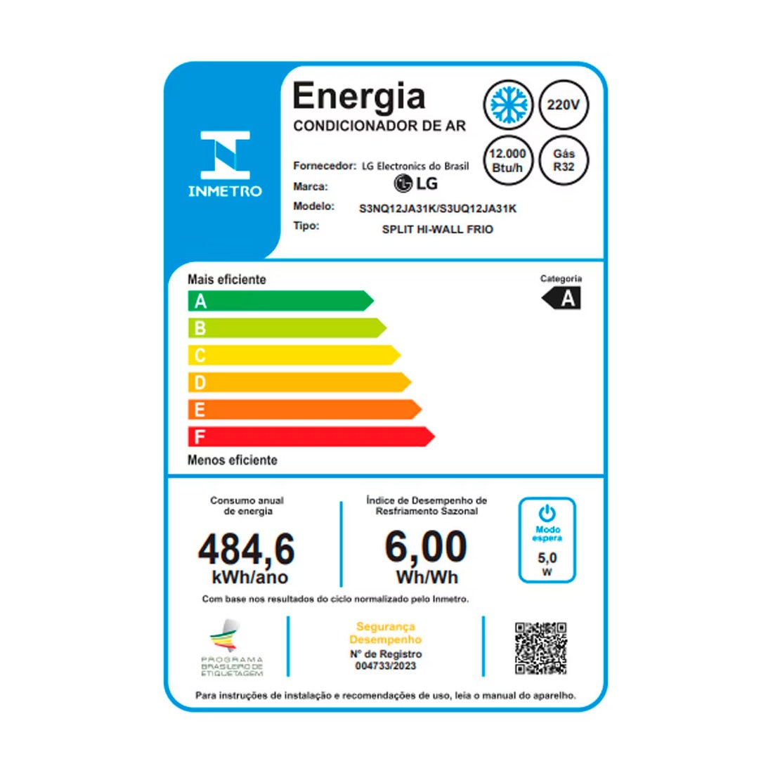 Ar Condicionado Split Inverter LG Hi Wall Dual Voice +AI 12000 BTUs Frio 220V - S3NQ12JA31K