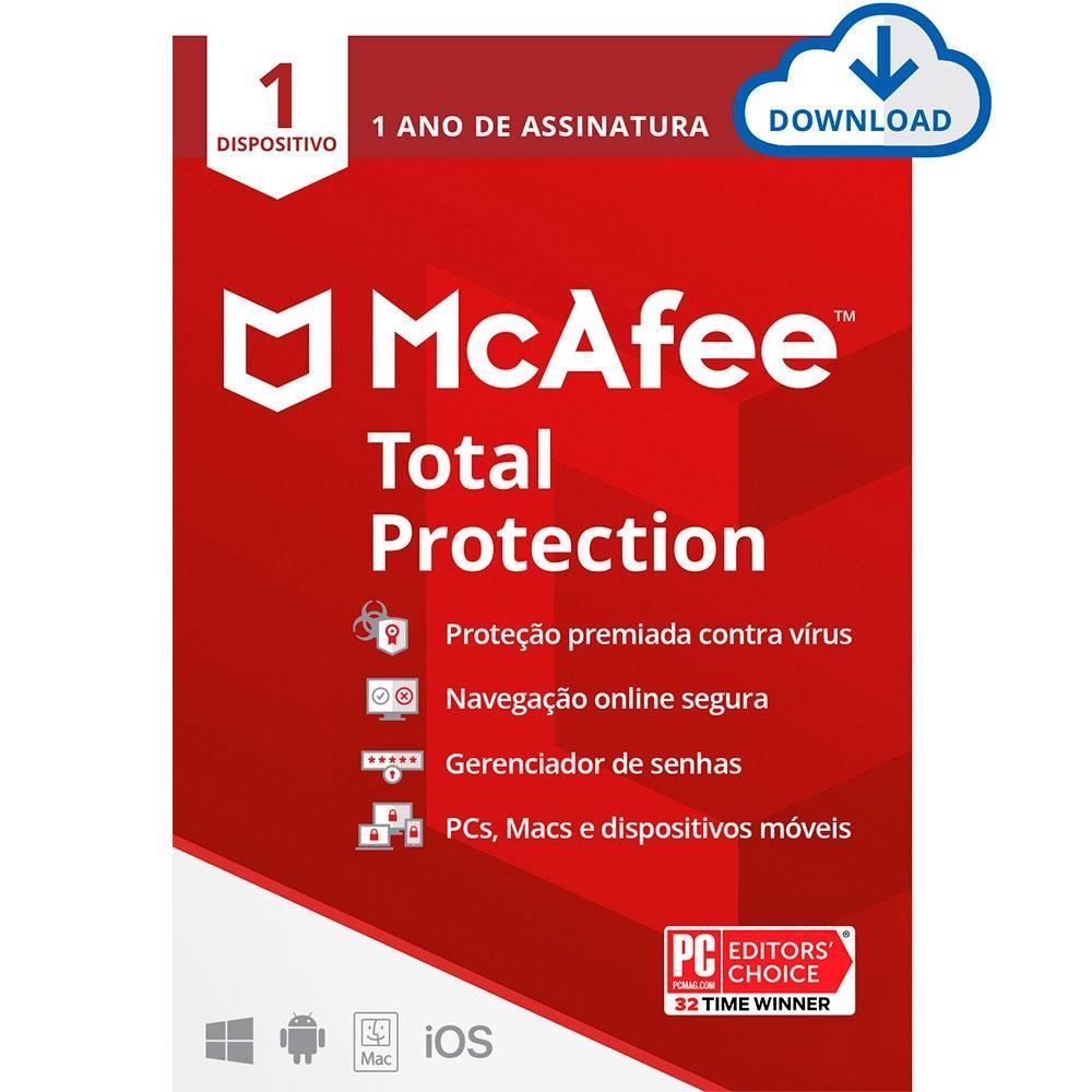 Total Protection McAfee 1 Dispositivo 1 ano ESD - MTP0ALNR1 - Mega Market