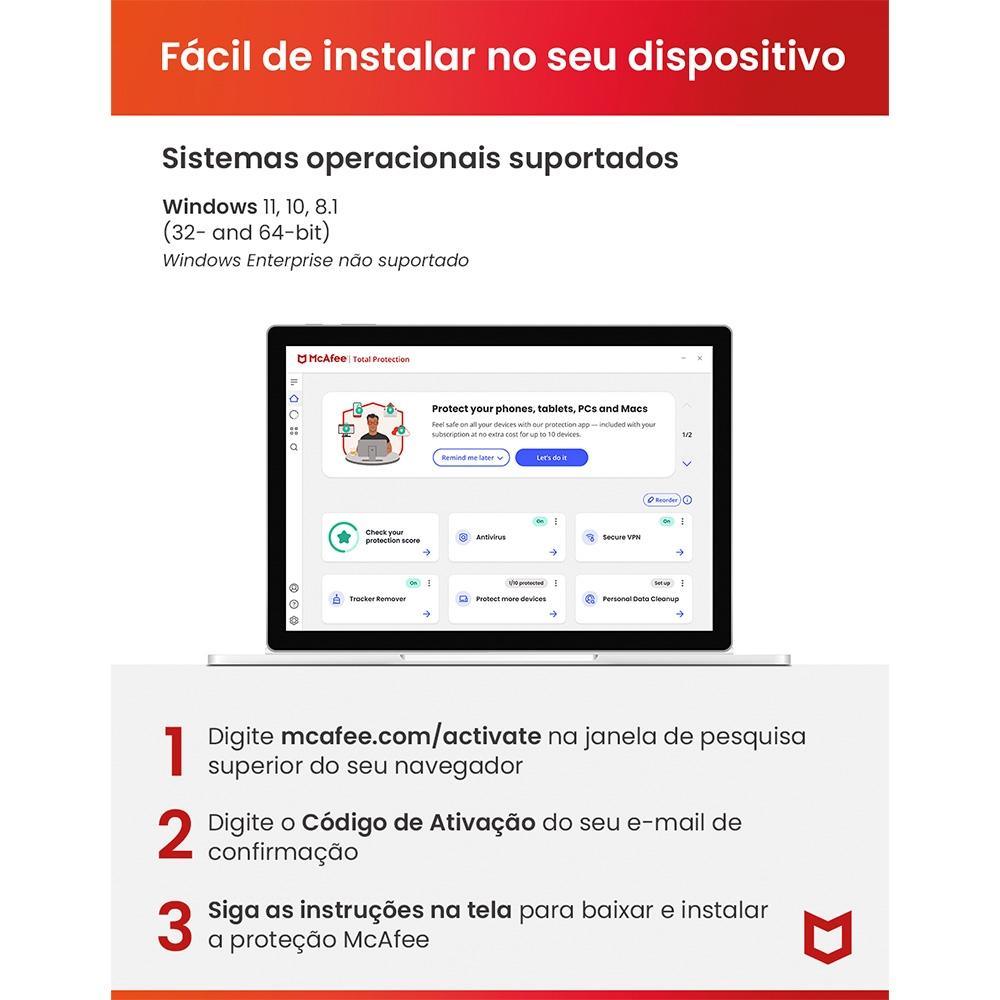 Total Protection McAfee 5 dispositivos 2 anos ESD - MTP32BNR5 - Mega Market