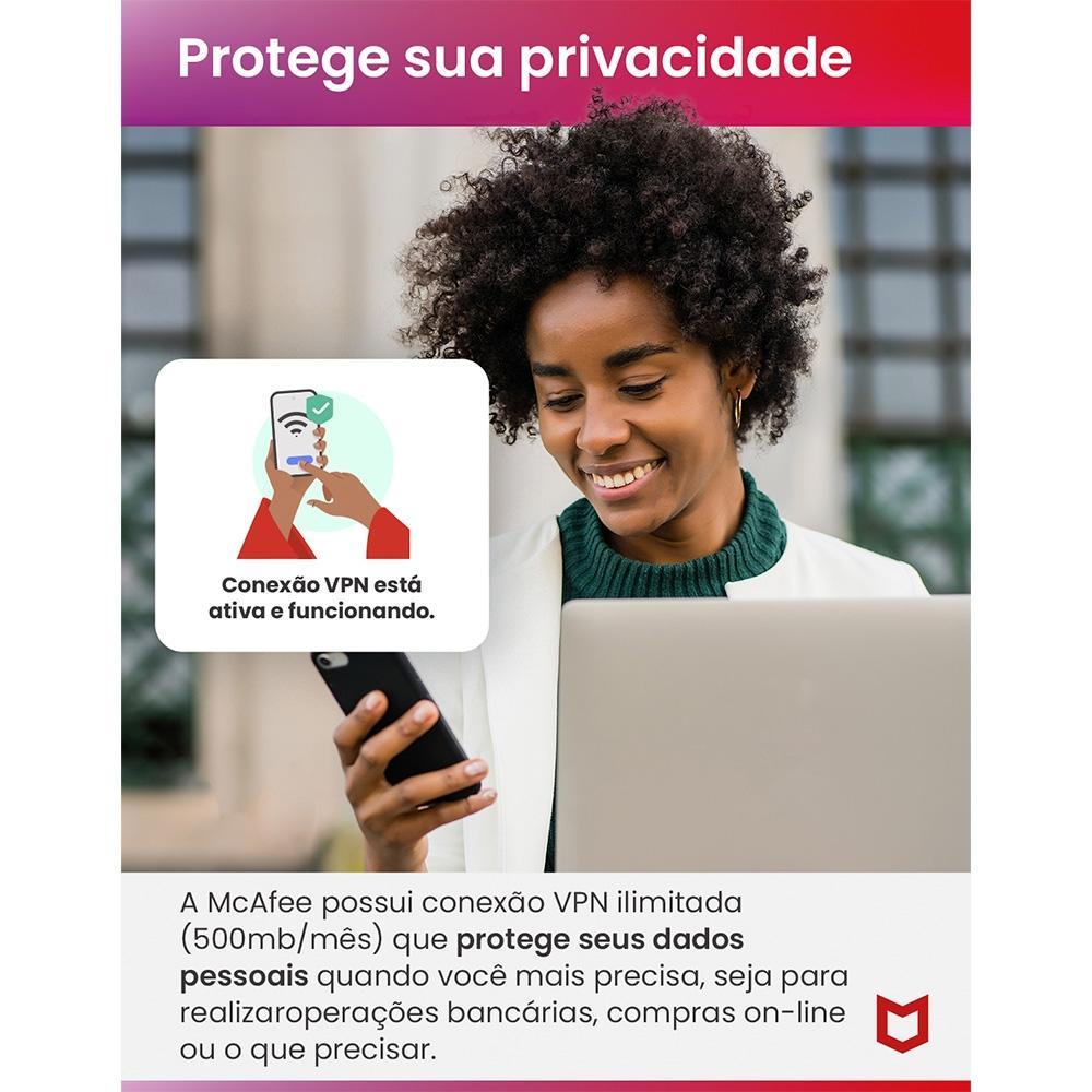 Total Protection McAfee 5 dispositivos 2 anos ESD - MTP32BNR5 - Mega Market